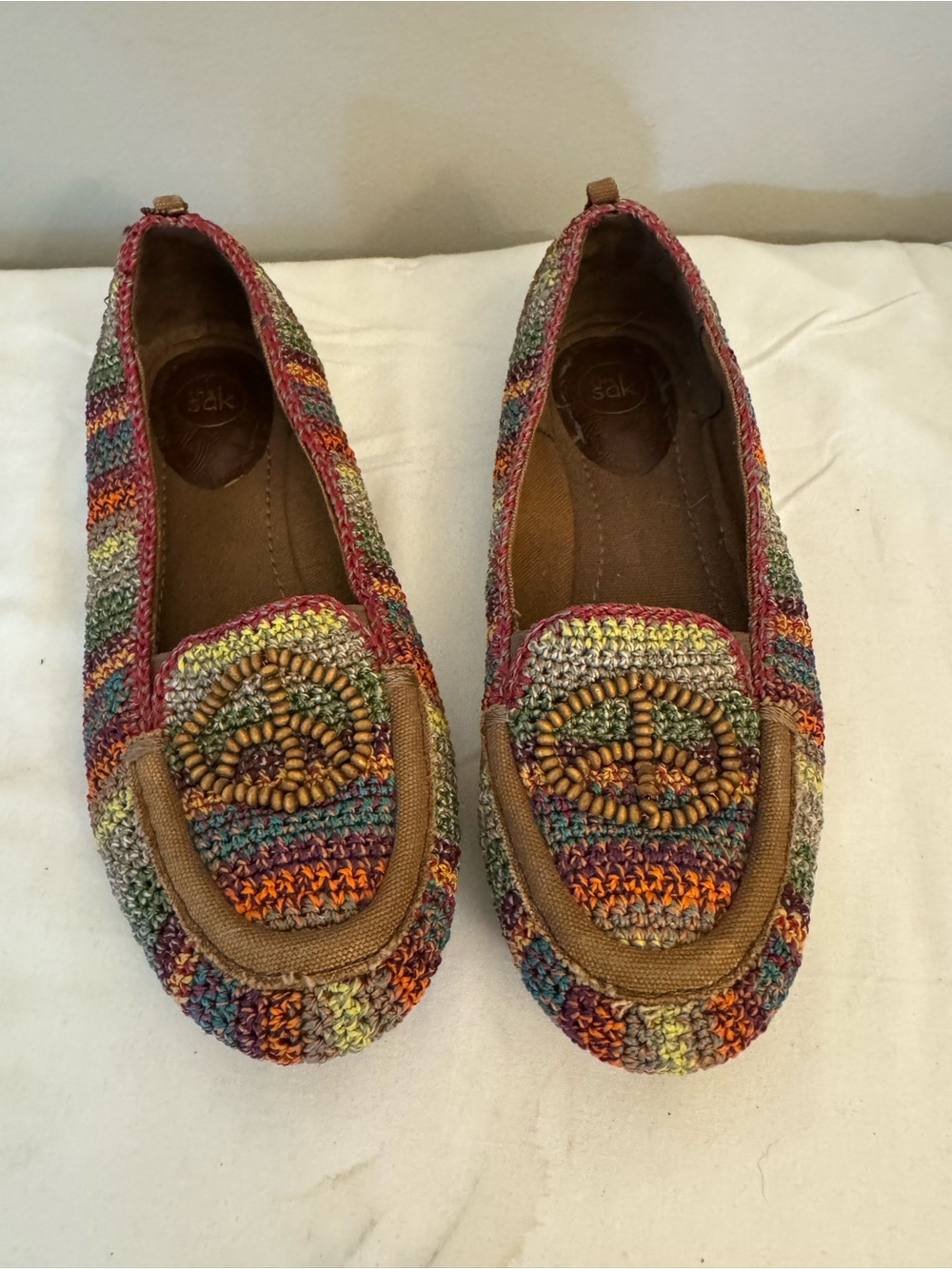 The Sak Peace Sign Crochet Multicolor Beaded Slip-On Flats - Women's Loafers 7